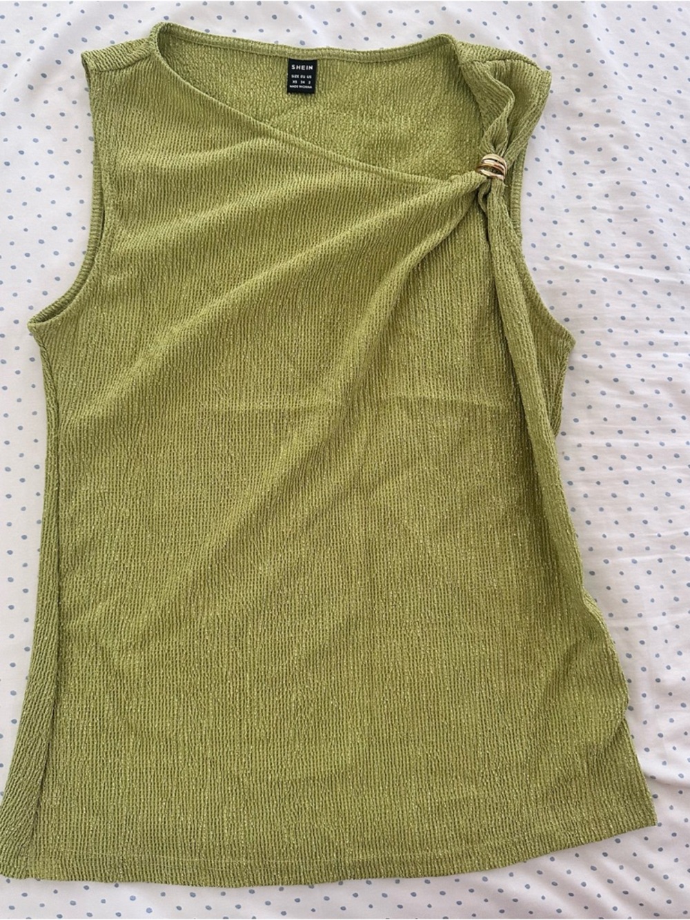SHEIN Green Ribbed Tank Top | Twist Detail | Sleeveless | Size XS
